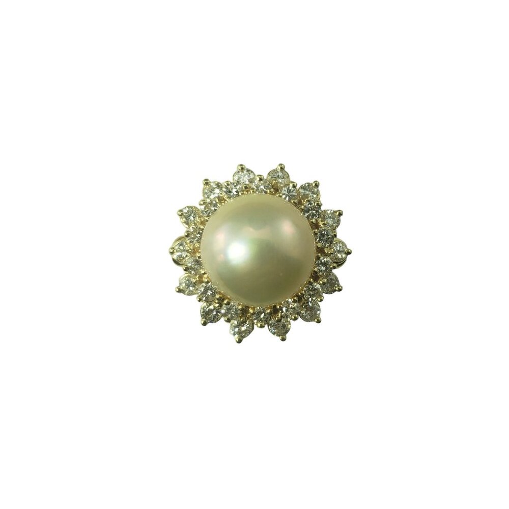 Vintage 14K Yellow Gold Cultured Mabe Pearl & Diamond Ring Size 8.25 JAGi #15081